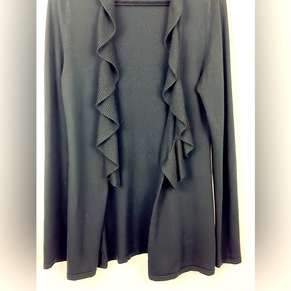WH/BM Black Tunic Length Open Front Cascade Cardigan Silk/Rabbit Hair Mi… - Picture 2 of 6